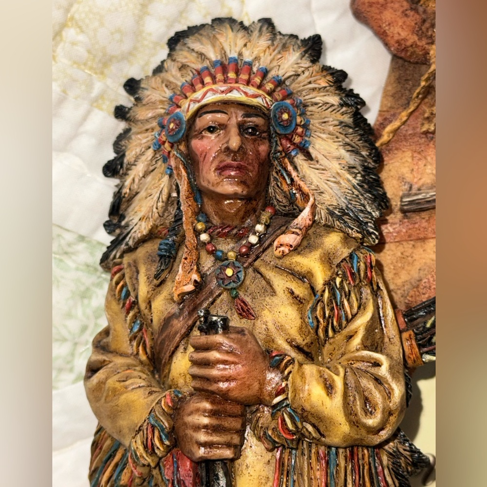 Native American Chief Photo Frame Rustic Southwestern Lodge Decor Teepee 3.5x5 - Picture 3 of 9